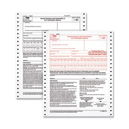 TOPS, 1096 Summary Transmittal Tax Forms, 2-Part Carbonless, 8 X 11, 10 Forms